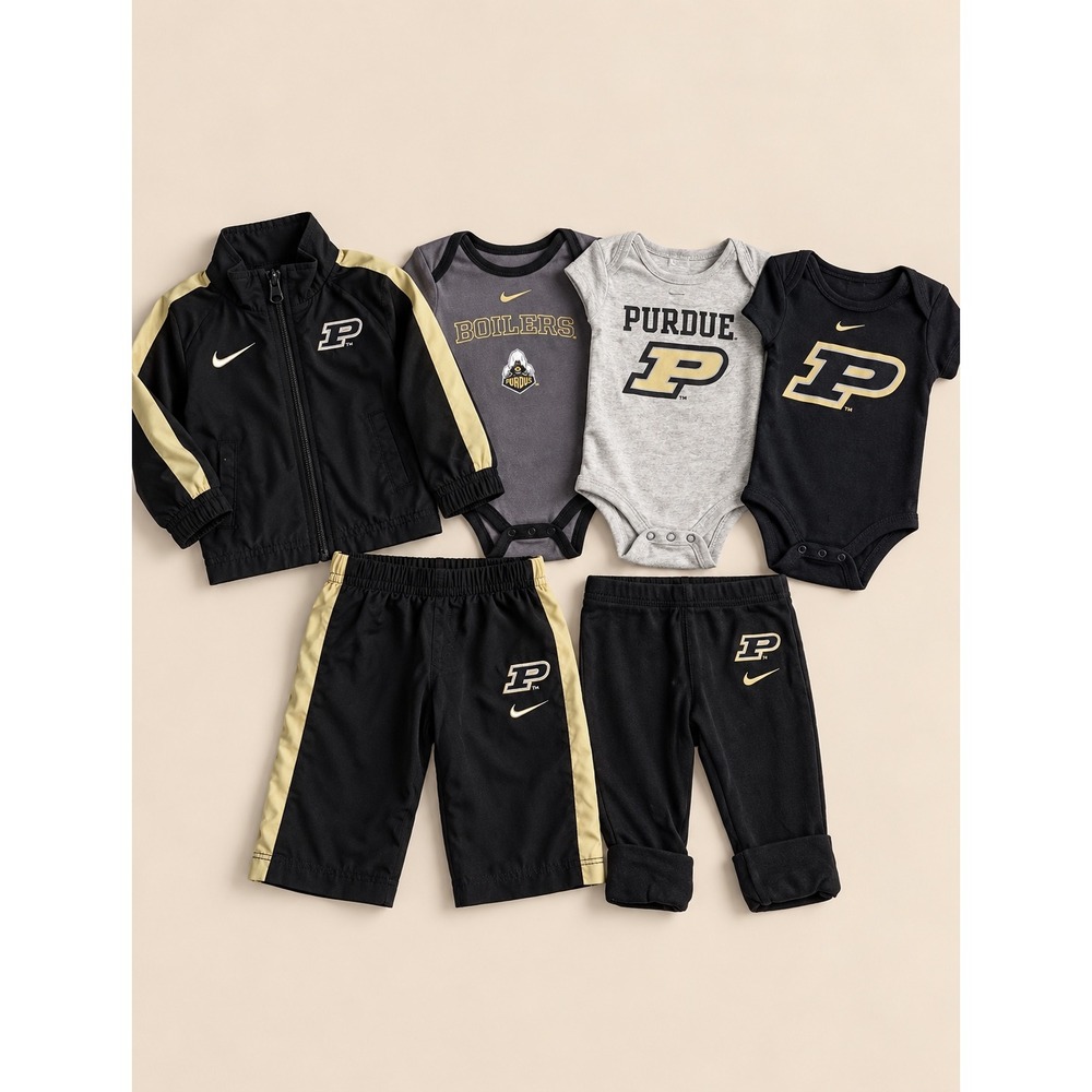 Nike Purdue Boilermakers Baby 6 Piece Set Jacket Pants Bodysuits 3/6M Black Gold